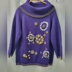 Victoria Harbour Vintage Purple Embellished Women's Sweater Size L